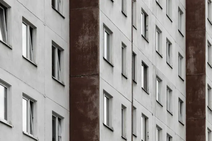 three white buildings